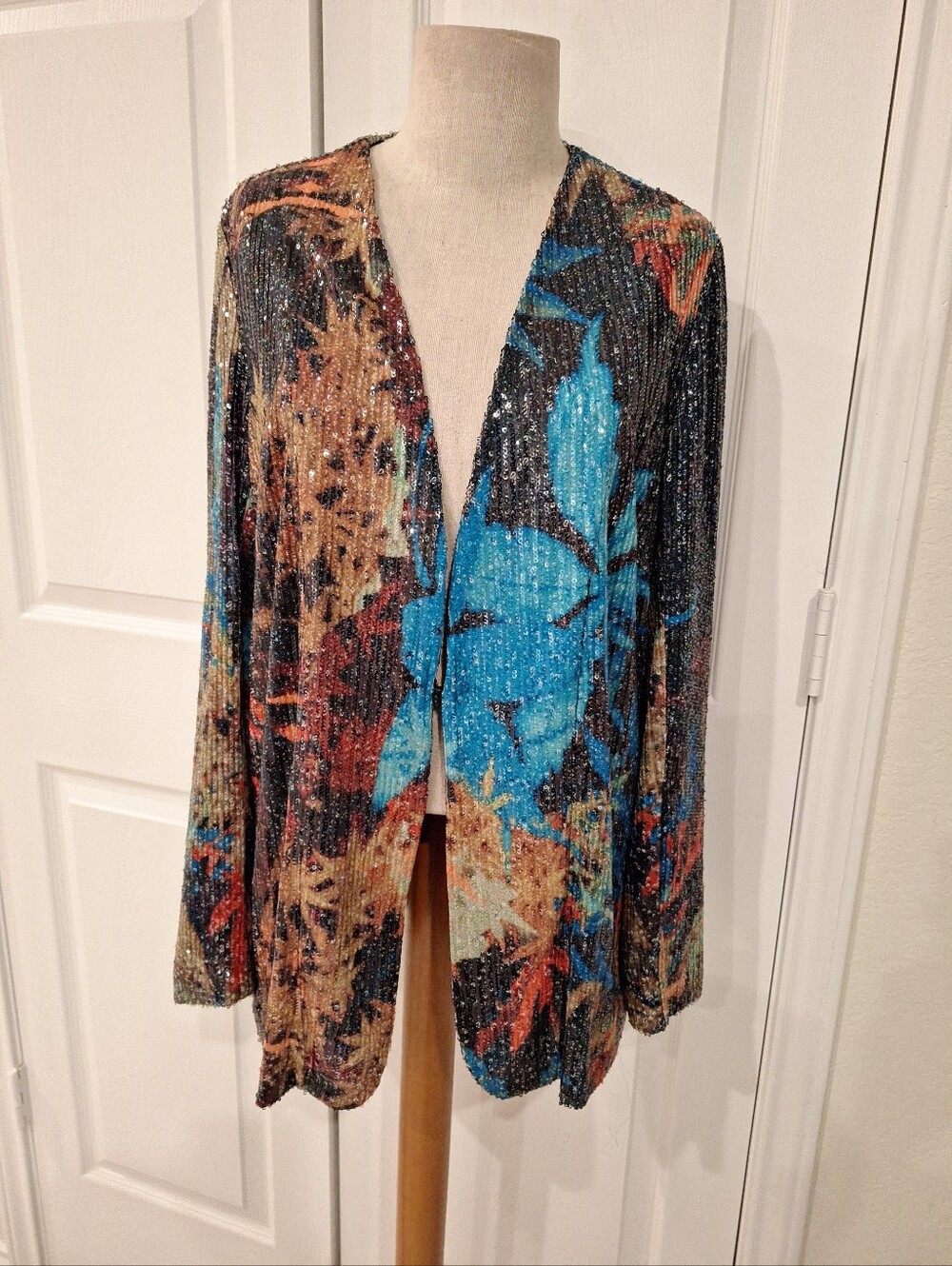 Peruvian Connection Sequin Floral Open-Front Jacket in Multicolor